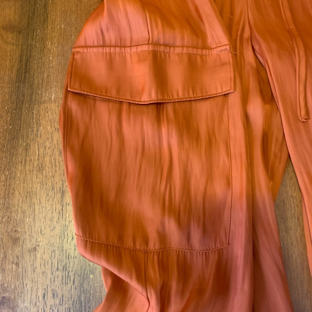 Rachel Zoe Trousers Medium Rust Orange Wide Leg Pants Cargo Pockets Drawstring - Picture 2 of 7